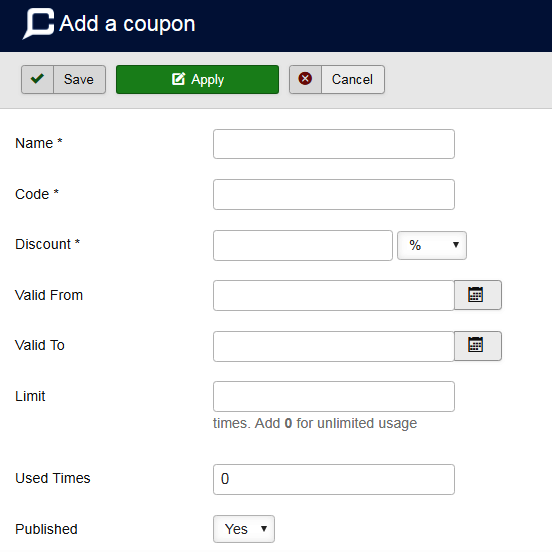Coupon form