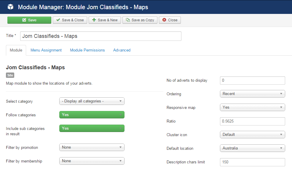 maps module settings